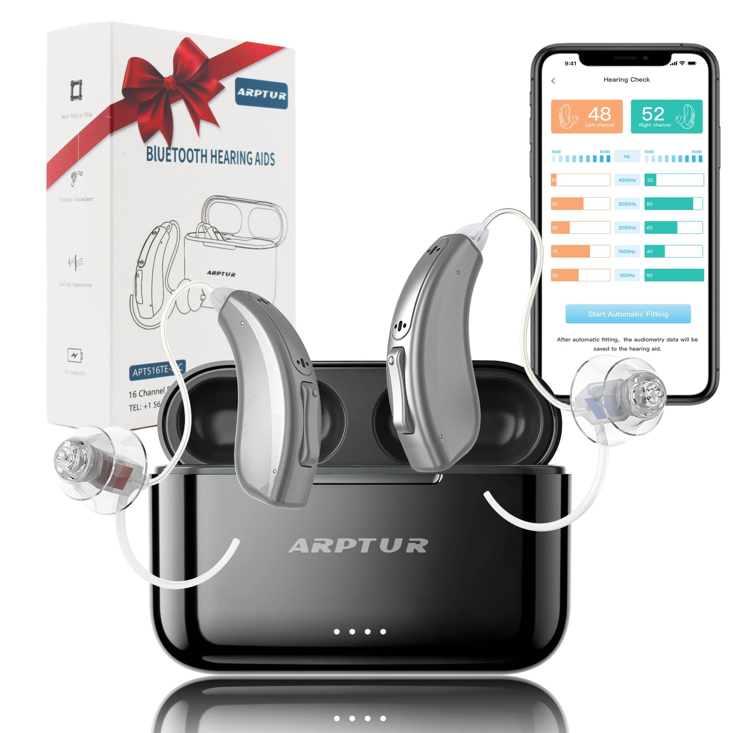 Bluetooth Hearing Aids for Seniors Rechargeable with Noise Cancelling APP Control Self-Fitting Wireless Music Stream Hand-free