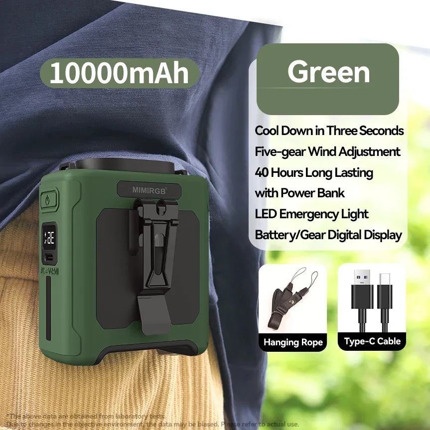 Portable Waist Fan With Strong Airflow For Travel And Camping