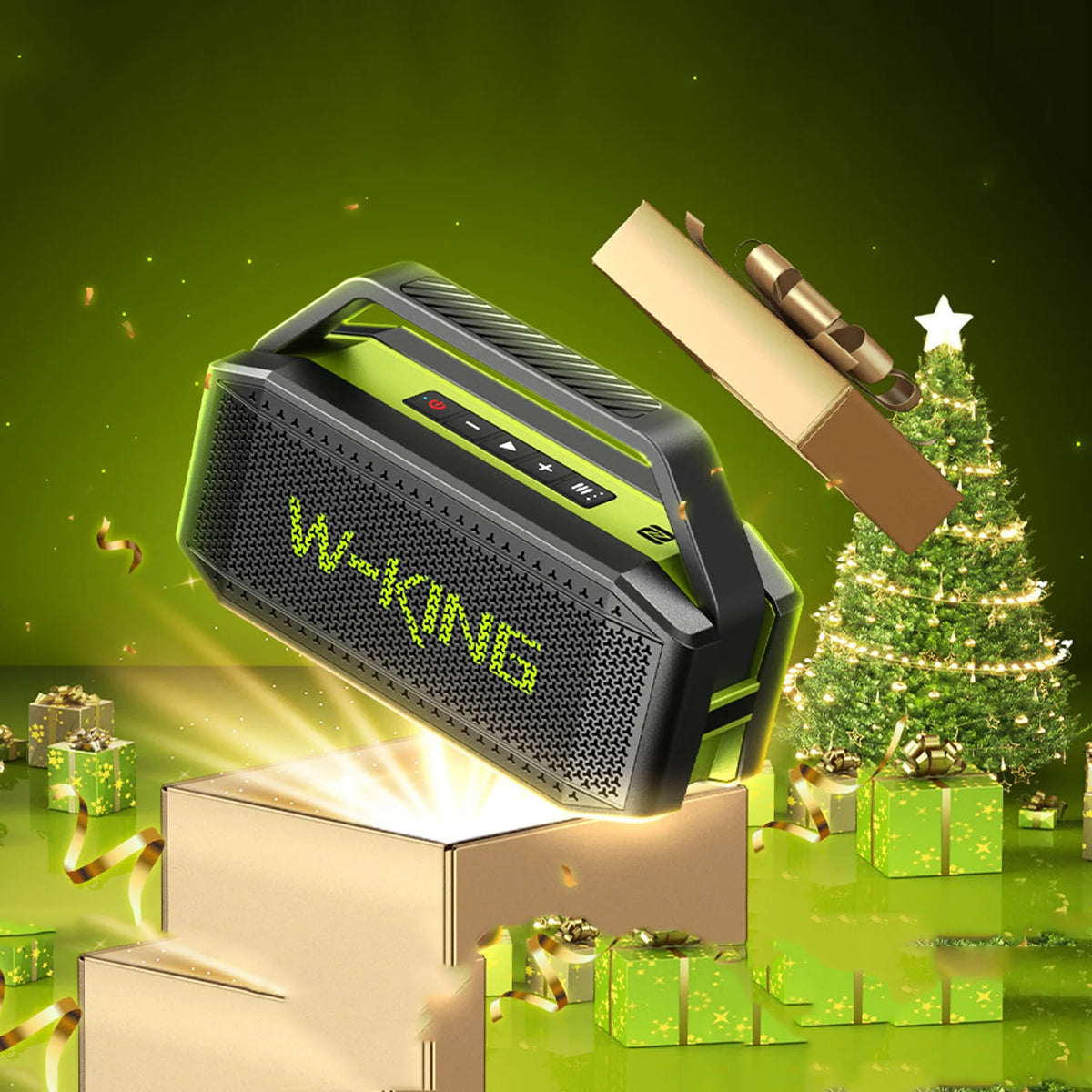 W-KING D9-1 Green Bluetooth Speaker, 100W Peak 60W HD IPX6 Portable Speaker Wireless; Loud Waterproof Outdoor Party Large Boombox 2 Subwoofer