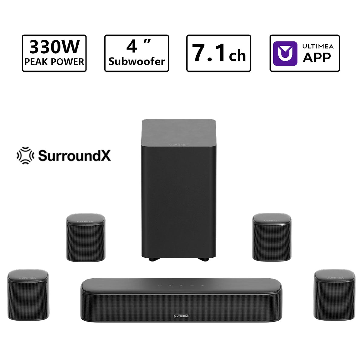 ULTIMEA Home Theater TV Sound Bar with Subwoofer & 4 Surround Speakers