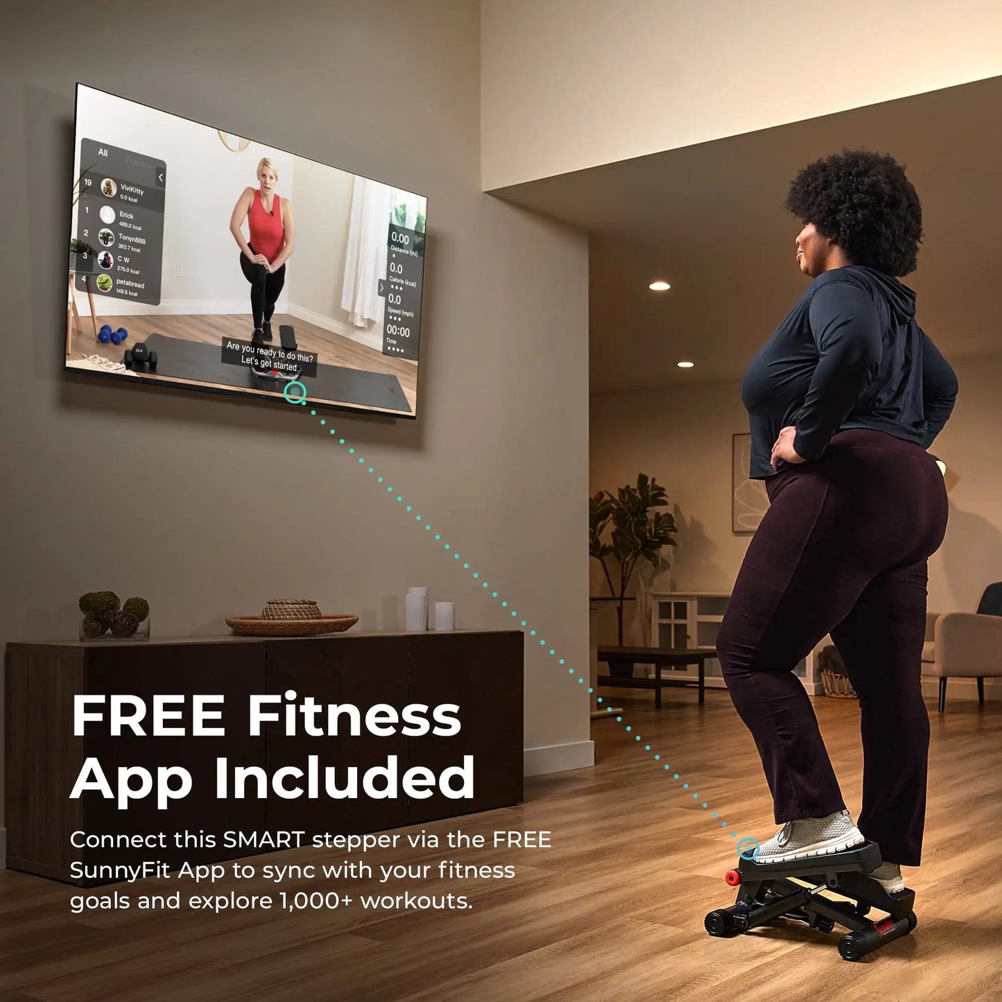 Mini Stepper with Resistance Bands and Free Fitness App Access