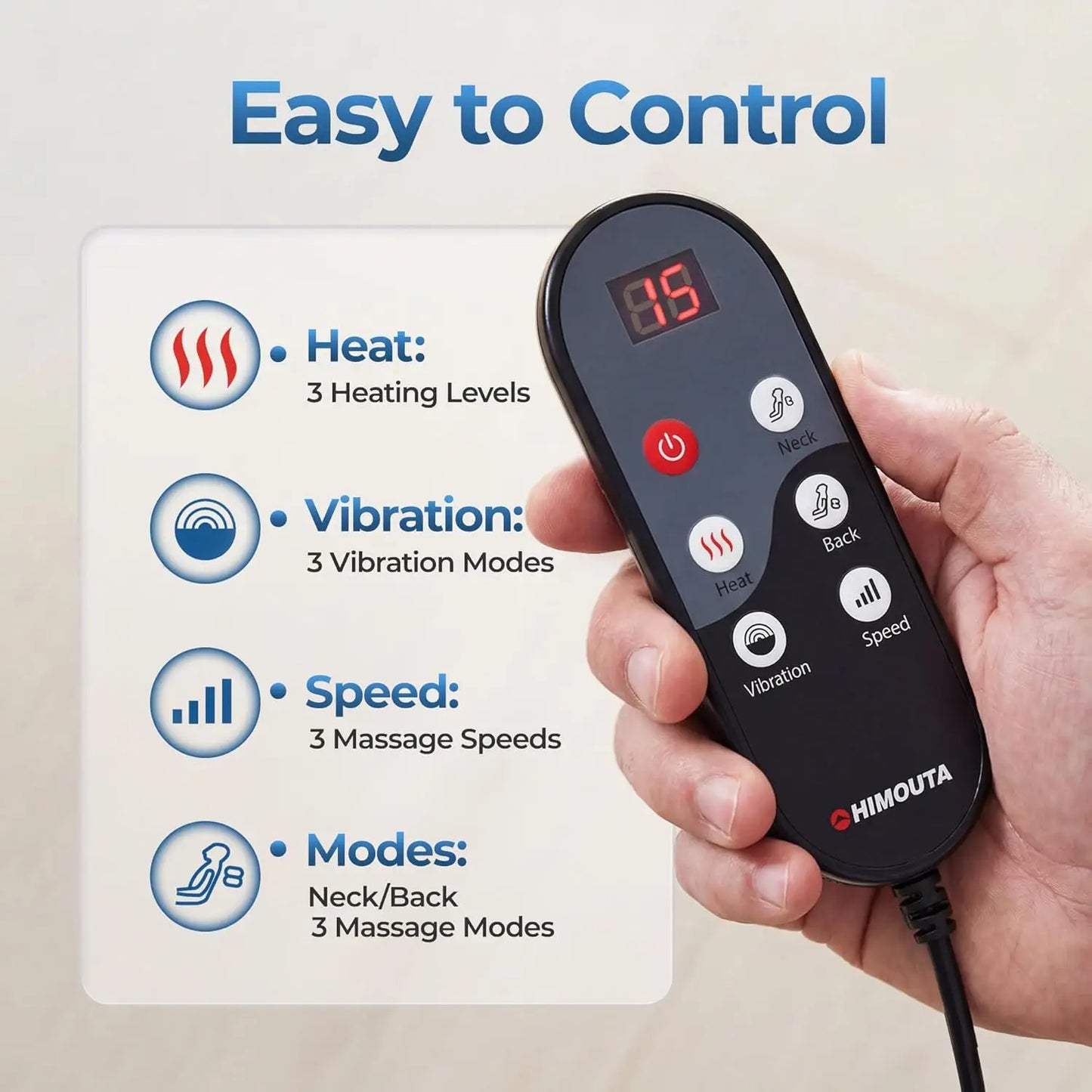 3-in-1 Shiatsu Neck and Back Massage Cushion with Heat - 4D Kneading and Vibration for Muscle Relief, Adjustable Intensity and Height for Office Chair and Home Use, Full Body Massage Pad for Recliner and Sofa, Massage Chair P