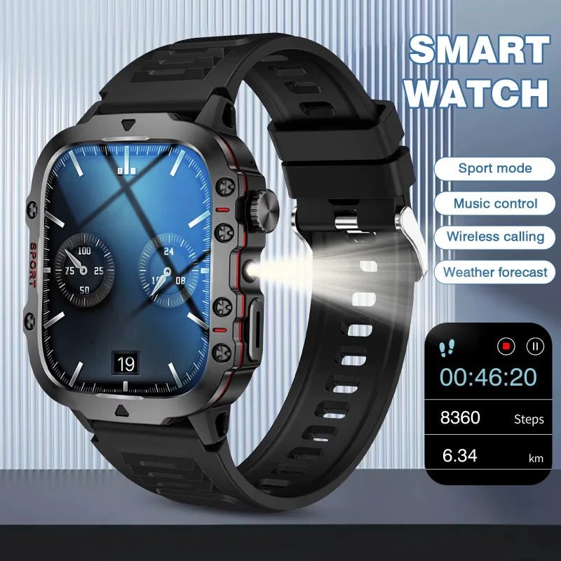Outdoor Men'S Smart Watch, HD Full Touch Screen Display Wireless Call/Answer Phone Watch,LED Lighting,Multiple Sports Modes ,Outdoor Information Reminder ,Weather Display ,Music Control, Suitable for Iphone & Android,Perfect