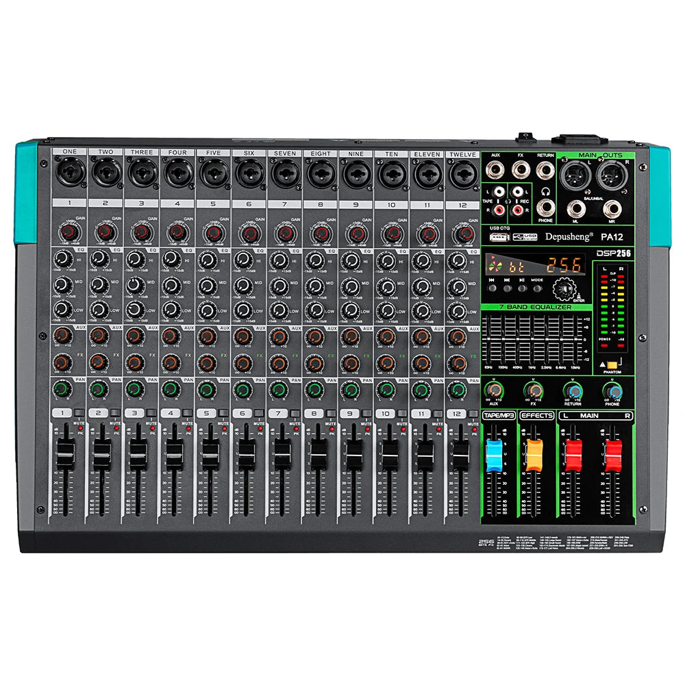 6/8/12/16 Channels Audio Sound Mixer Depusheng Mixing DJ Console USB 48V Phantom Power 256 DSP Effects Sound Table for Stage