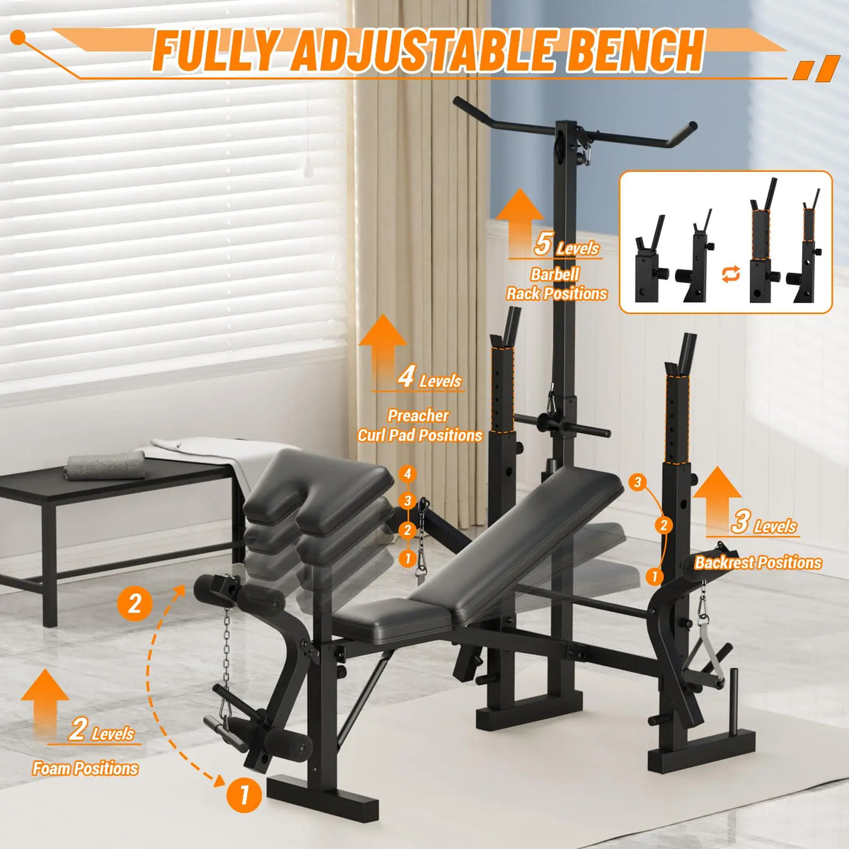Versatile Foldable Weight Bench With Leg Extension And Preacher Curl