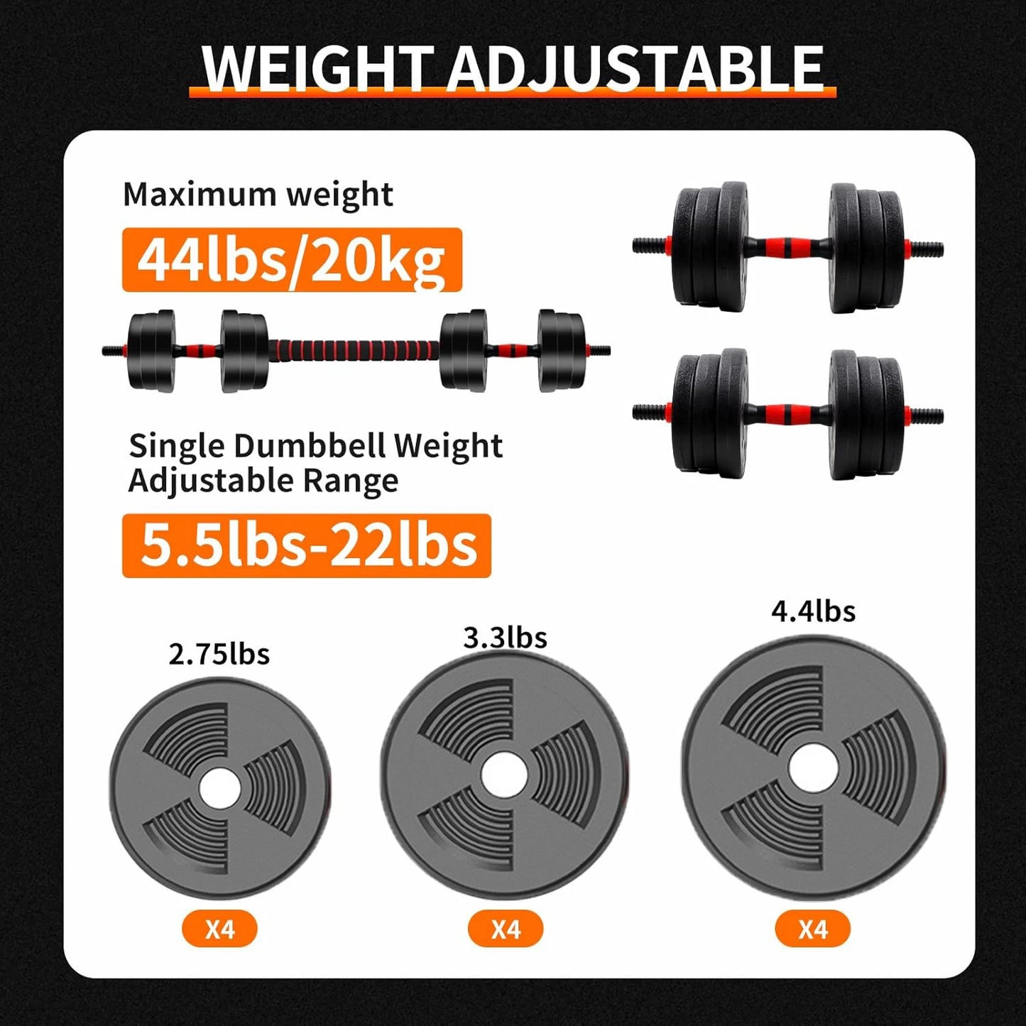 Adjustable Dumbbell Barbell Set With Anti-Slip Grip