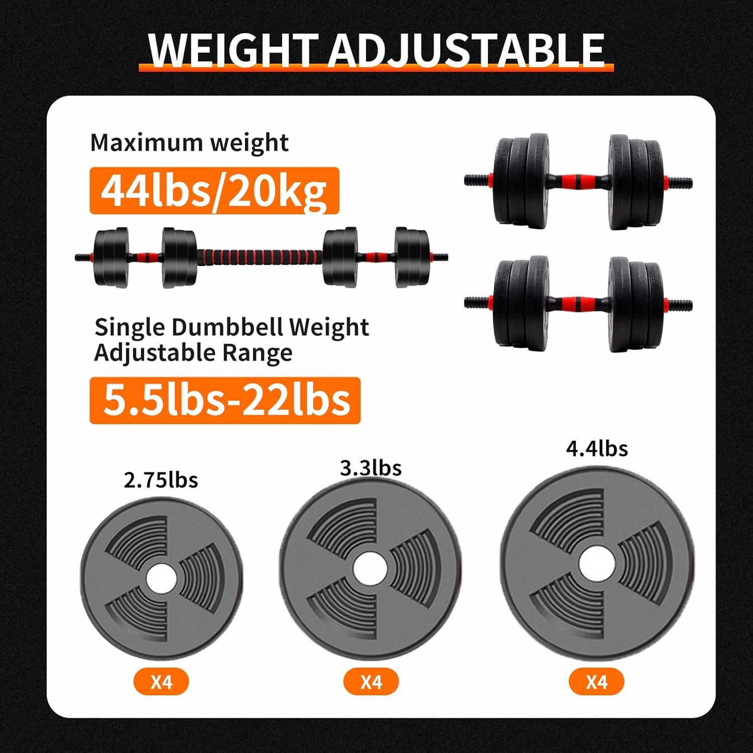 Adjustable Dumbbell Barbell Set With Anti-Slip Grip