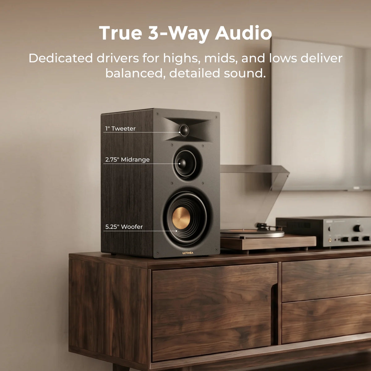 ULTIMEA 5.25'' Three-way Bookshelf Speakers, Home Theater Subwoofer,