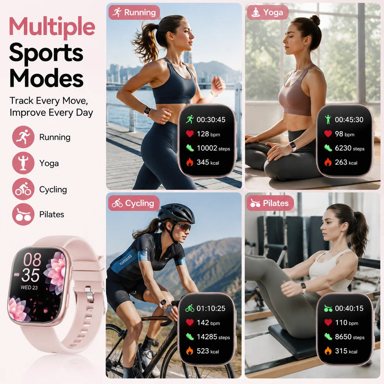 2026 New Ladies Smart Watch 1.83 Inch HD Touch Screen Fitness Tracker, 115+ Sports Modes, Heart Rate Sleep & Menstrual Cycle Monitor, IP67 Waterproof Smartwatch with 7 Replacement Bands Gift Set Compatible with Android iOS