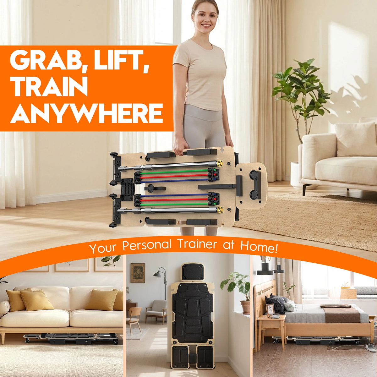 Pilates Reformer Board with Dual Foot Pads and Adjustable Headrest