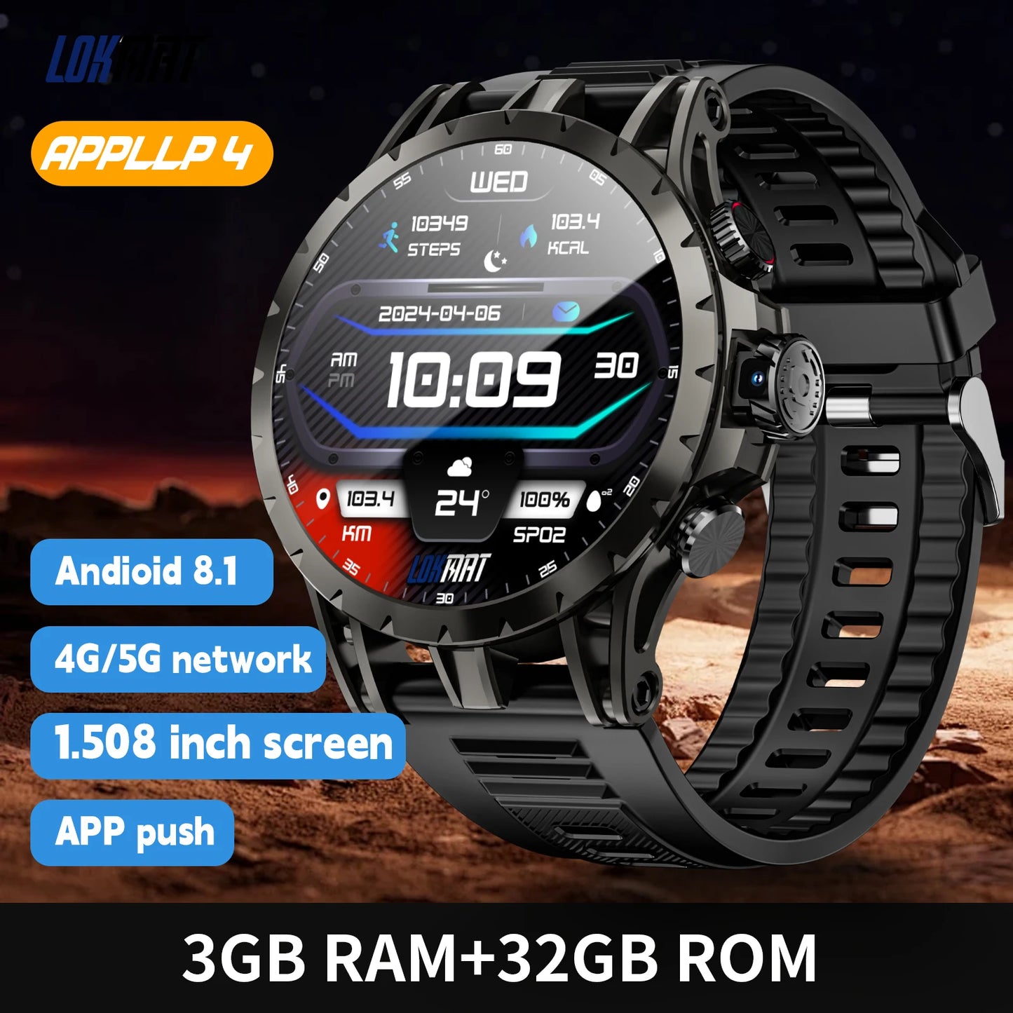 LOKMAT Android Smartwatch Phone With AMOLED Screen And 4G