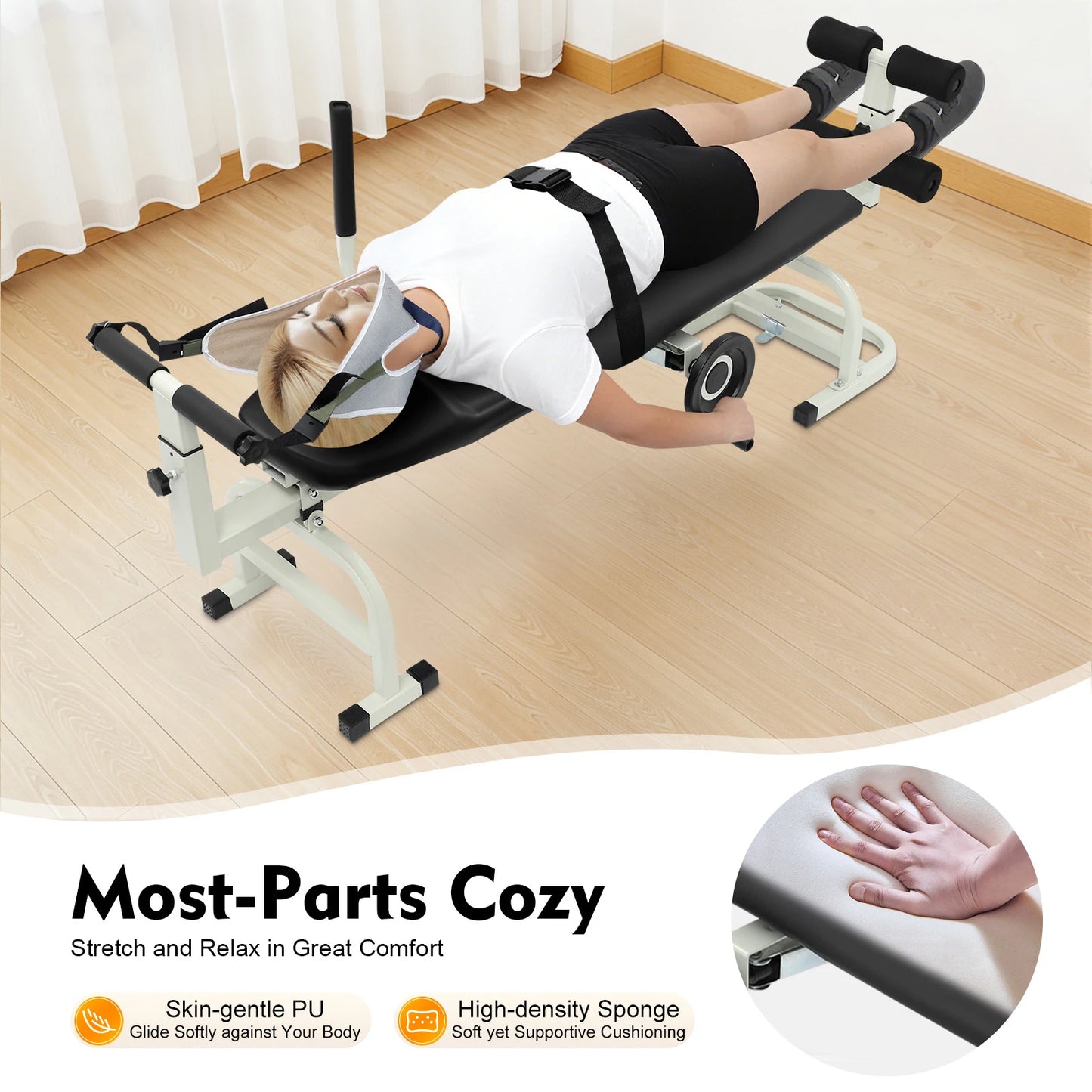 Back Stretch Bench, Multifunctional Neck Stretcher Cervical Traction Device, Adjustable Length Cervical Lumbar Traction Bed