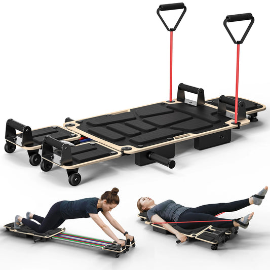 Pilates Reformer Board with Dual Foot Pads and Adjustable Headrest