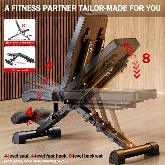 Weight Bench for Full Body Workout, Multifunctional Strength Training, Dumbbell Bench Press, Adjustable, Foldable, 1000 lbs Capacity