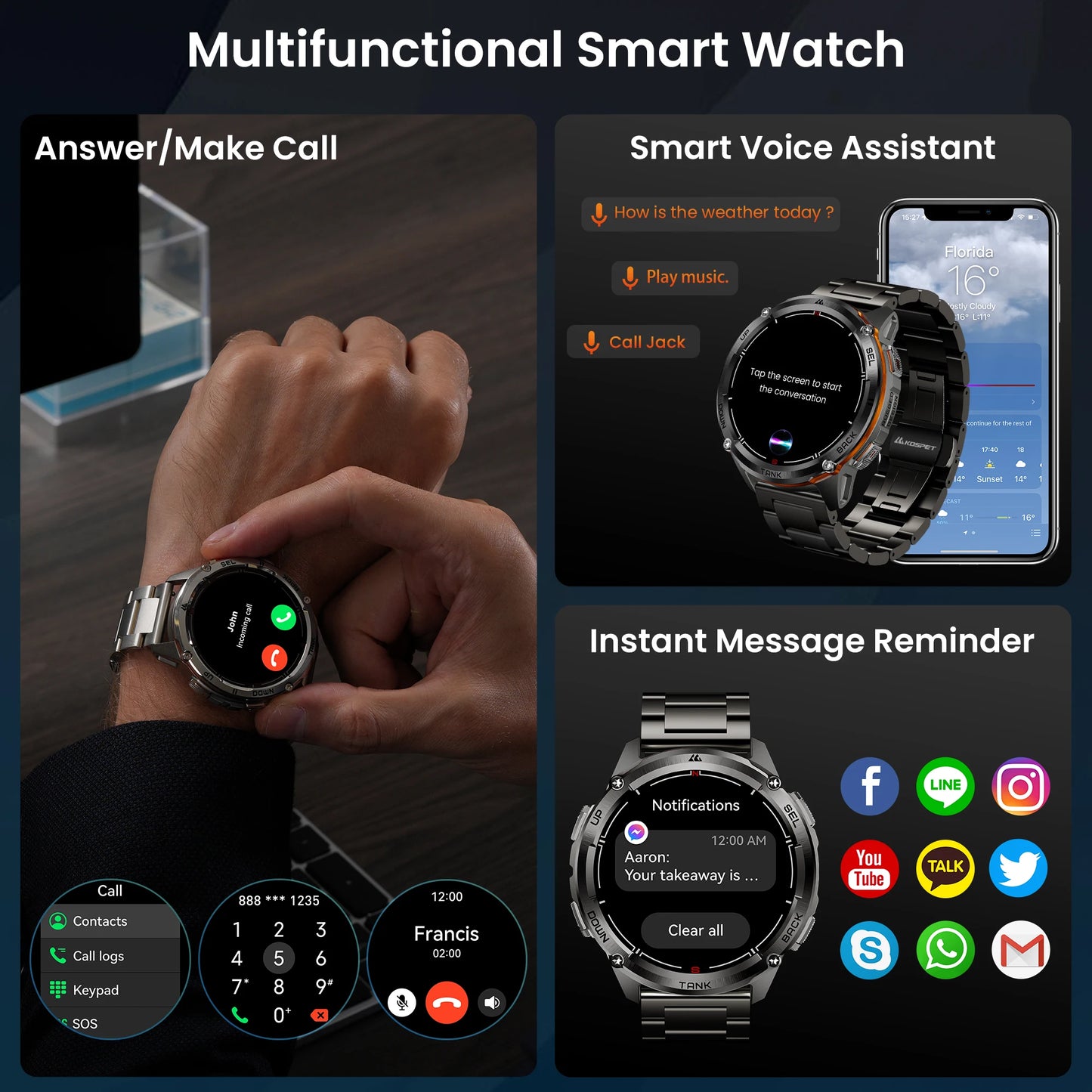 KOSPET Tank T3 Ultra 2 GPS Smartwatch IP69K Waterproof AMOLED