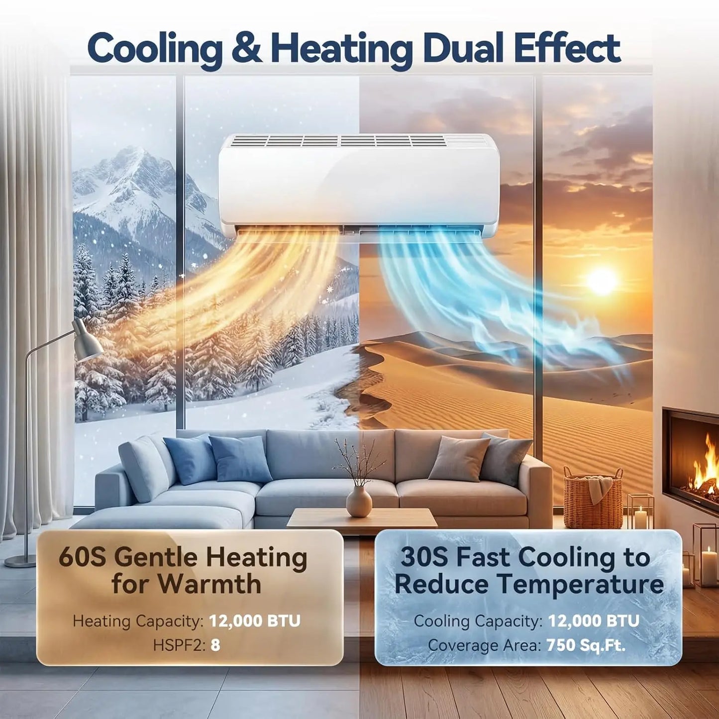 12,000 BTU Mini Split AC/Heating System, 230V Inverter Ductless Air Conditioner with Heat Pump, 17 SEER2 Cools up to 750 Sq. Ft,