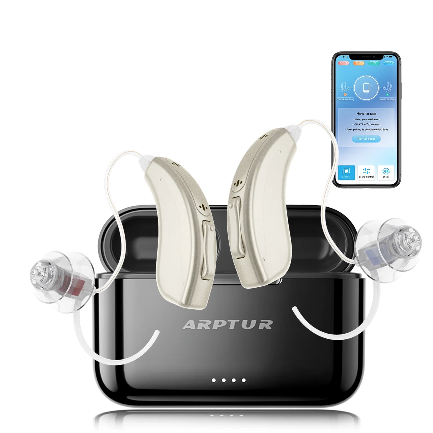 Bluetooth Hearing Aids for Seniors Rechargeable with Noise Cancelling APP Control Self-Fitting Wireless Music Stream Hand-free