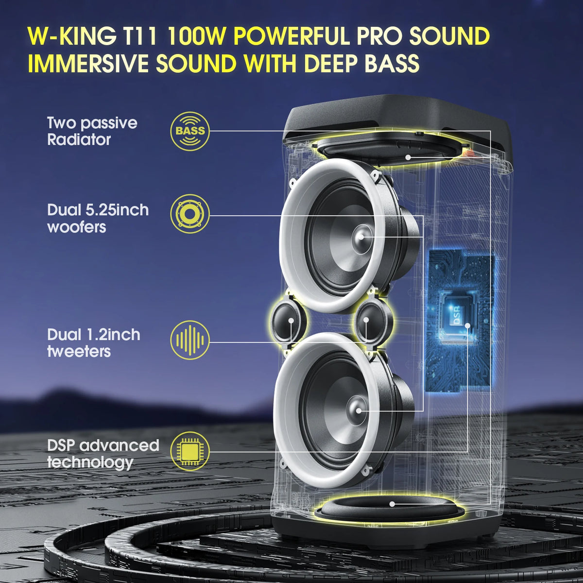 W-KING T11 100W Waterproof Bluetooth Party Speaker with Deep Bass