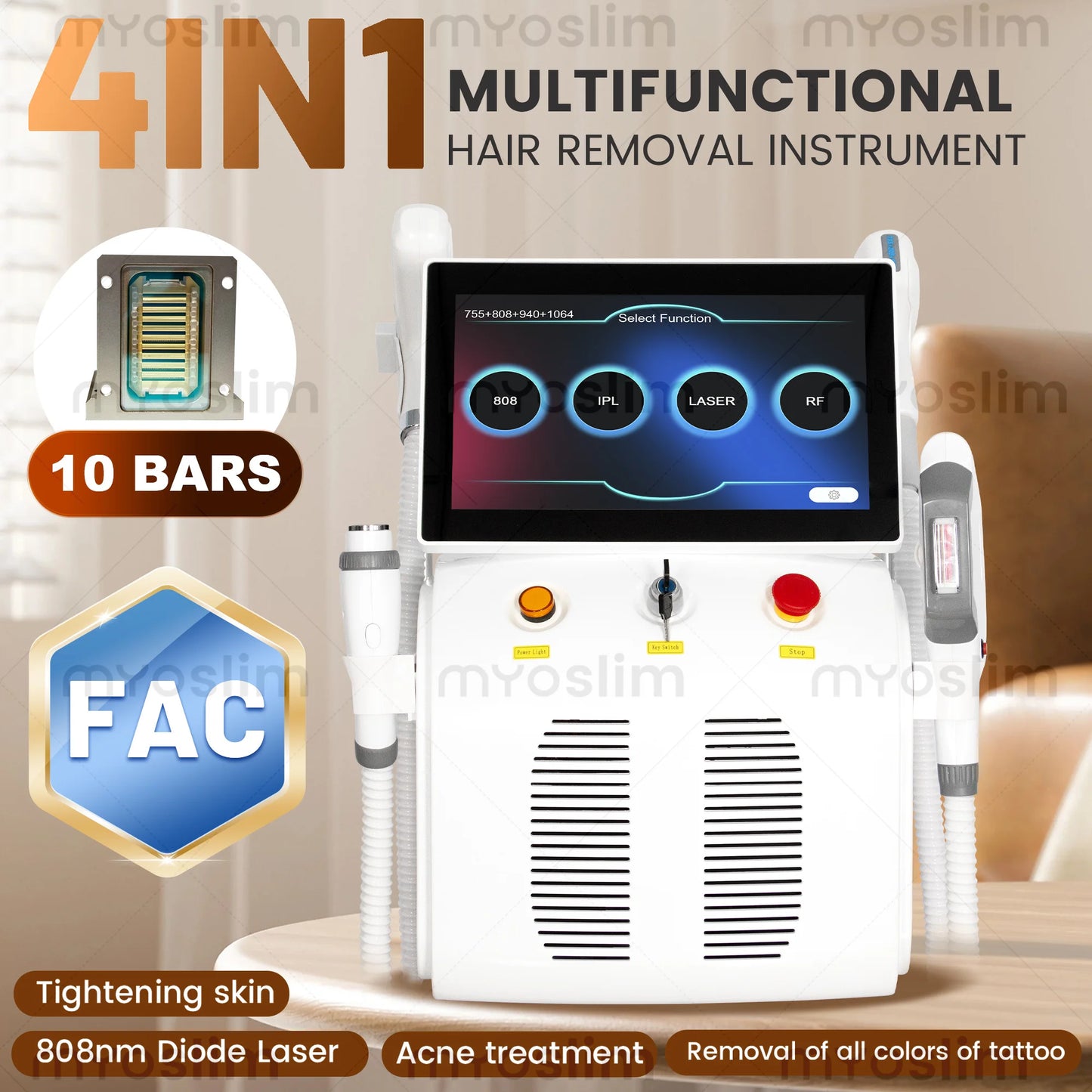 Diode Hair Removal 4 IN 1 5000W FAC 755 808 940 1064nm Soprano Painless Permanent Hair Removal CE Certified Beauty Device