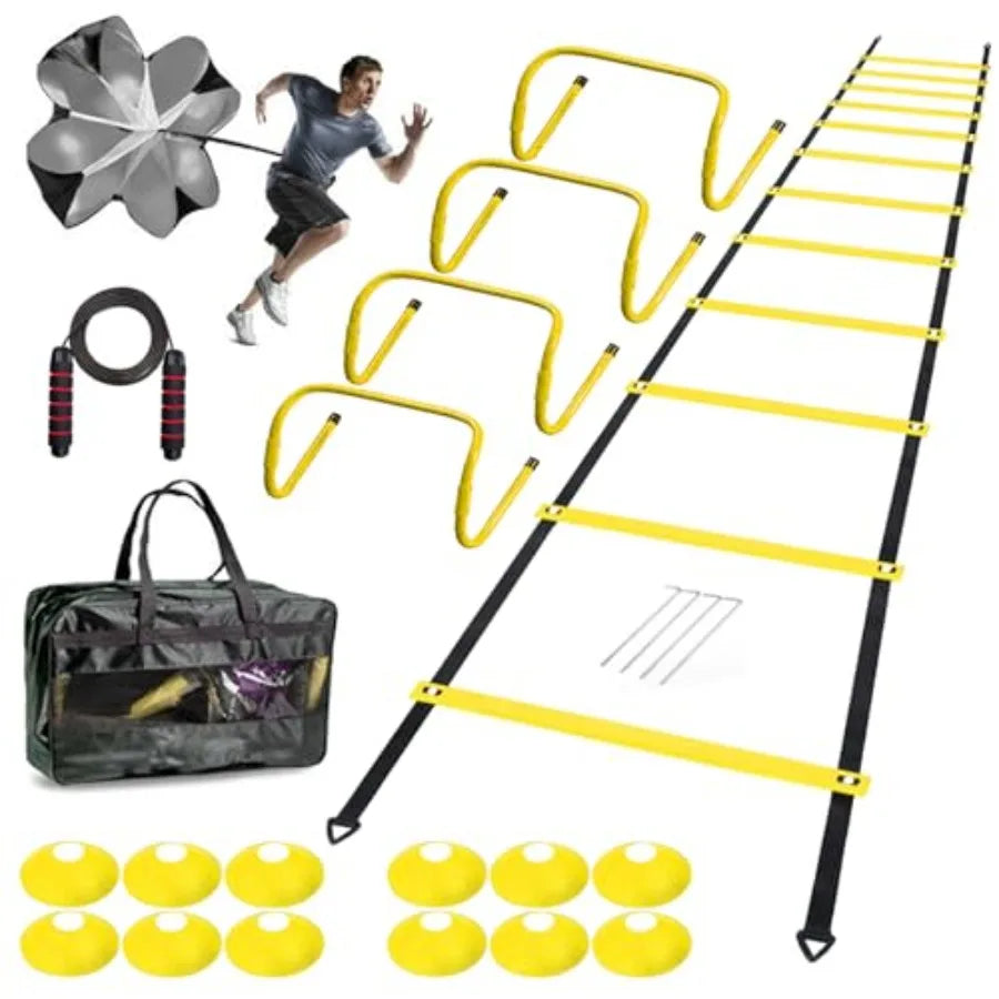 Agility Training Kit With Ladder Hurdles Cones Jump Rope Parachute