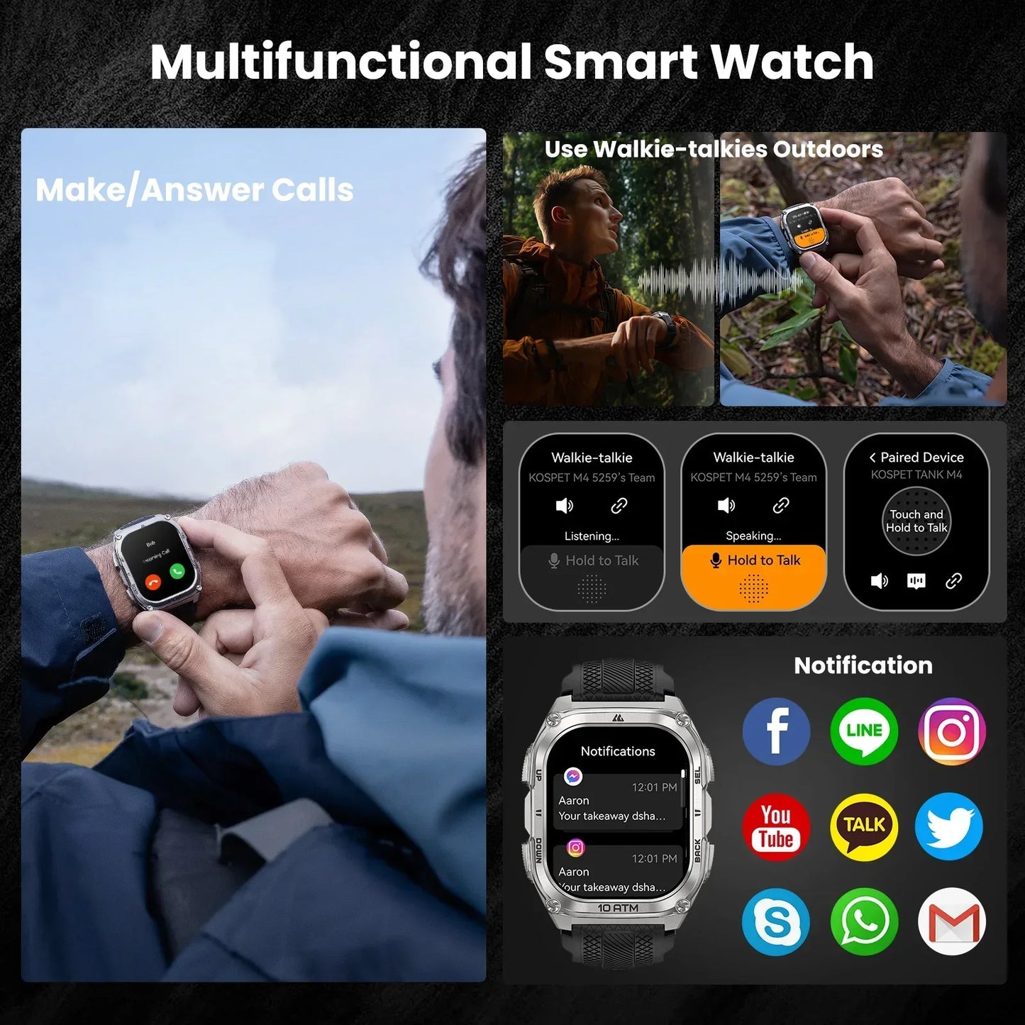 KOSPET Tank M4 Smartwatch Featuring GPS, 10ATM, 24 Hour Monitoring