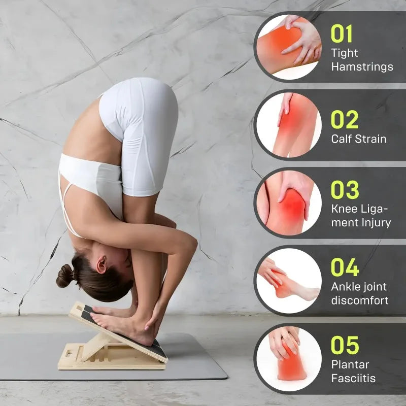 Adjustable Wooden Calf Stretching Slant Board for Leg Flexibility and Training
