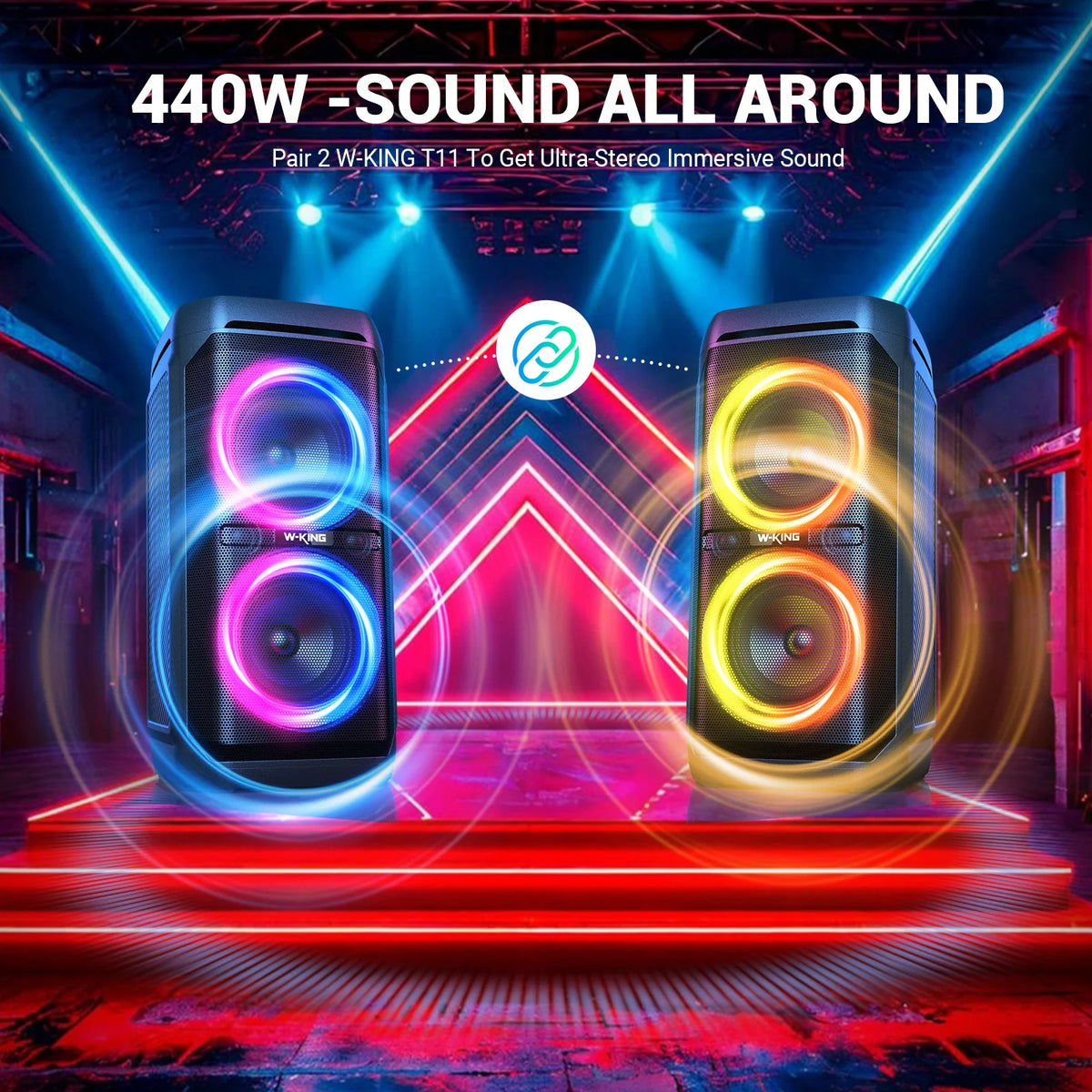 W-KING T11 100W RMS Bluetooth Speakers, IPX6 Waterproof, BT 5.3 Portable Party Boombox Wireless Deep Bass