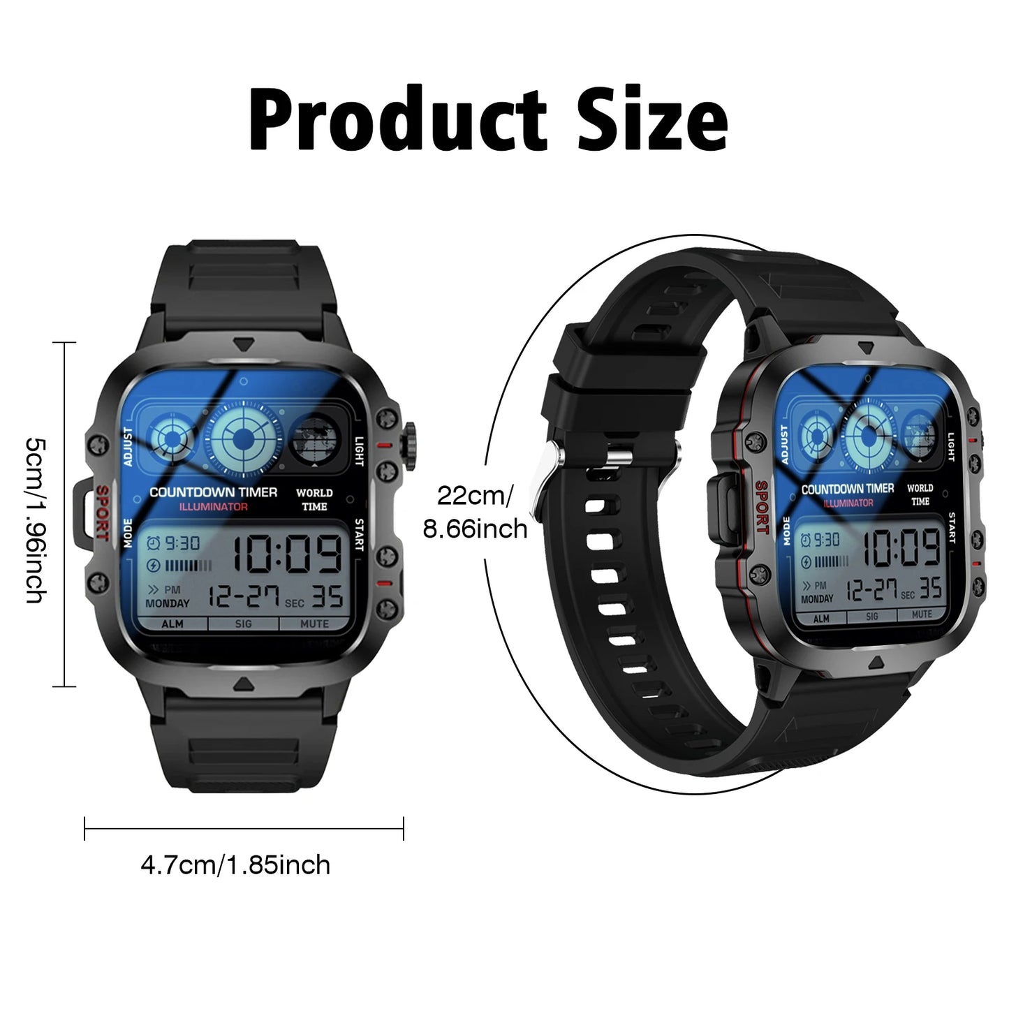 Outdoor Men'S Smart Watch, HD Full Touch Screen Display Wireless Call/Answer Phone Watch,LED Lighting,Multiple Sports Modes ,Outdoor Information Reminder ,Weather Display ,Music Control, Suitable for Iphone & Android,Perfect