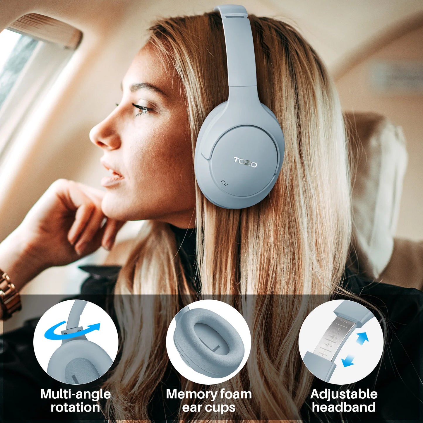 TOZO Refurbished Hi-Res Over Ear Headphones Hybrid ANC