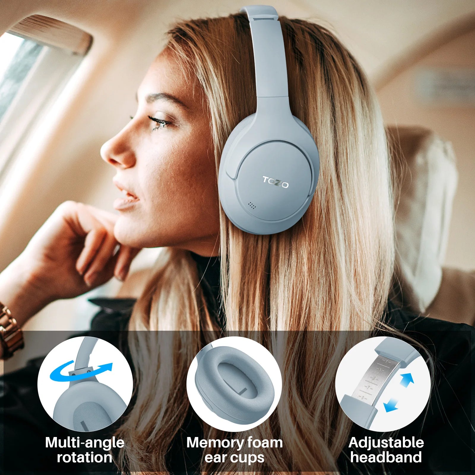 TOZO Refurbished Hi-Res Over Ear Headphones Hybrid ANC