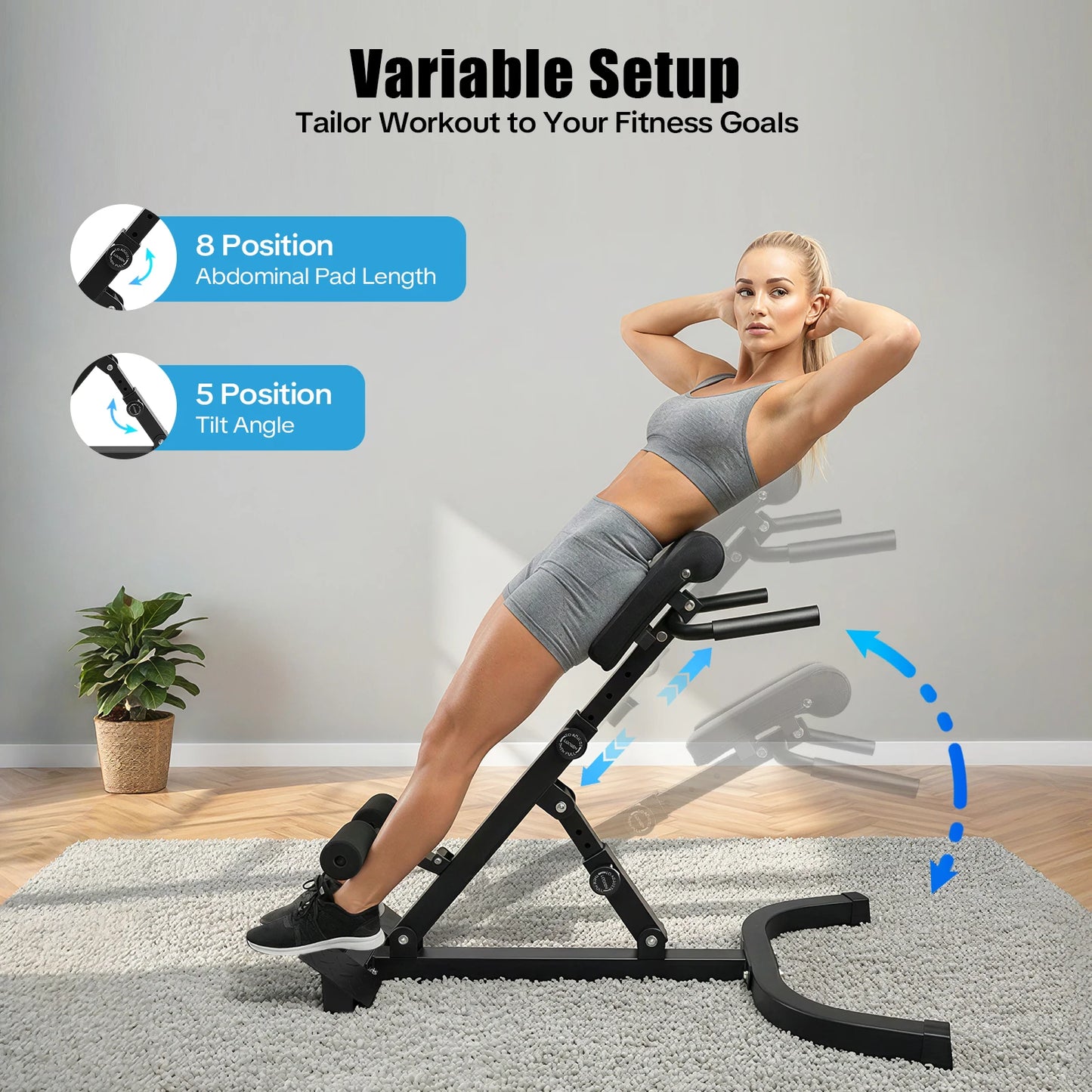 Back Extension Roman Chair With Foldable Steel Frame 5 Angles 150kg Capacity