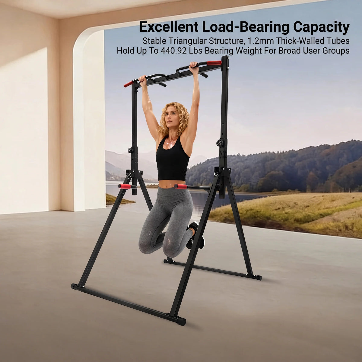 Adjustable Freestanding Triangular Pull Up Station for Home Strength Training