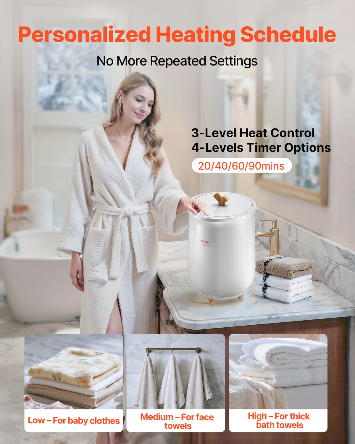 SucceBuy Towel Warmer - Bucket 20L Heated Towel Warmer w/ LED Light ,Auto Shut off & Temperature Setting