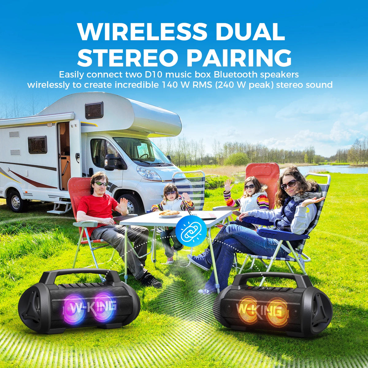 W-KING 70W RMS Bluetooth Portable Speaker, Wireless, IPX6 Waterproof Bluetooth Speakers with Subwoofer/Bass Boost