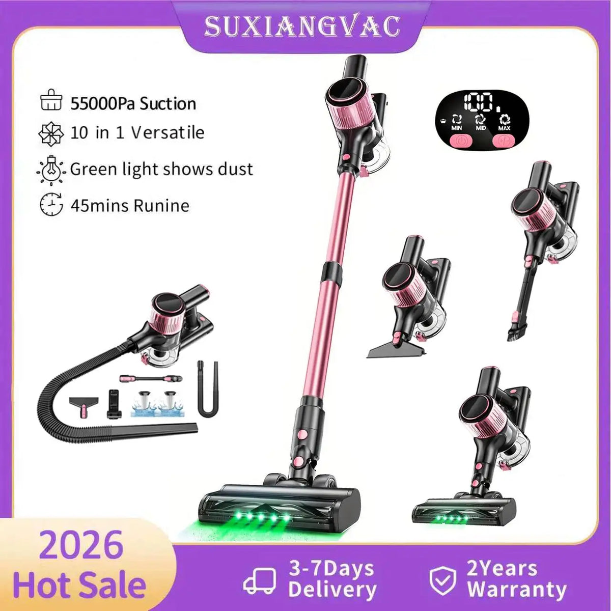 Cordless Vacuum Cleaner, 10 in 1 Powerful Stick Vacuum Cleaner for Home Pet Hair/Hard Floor/Carpet