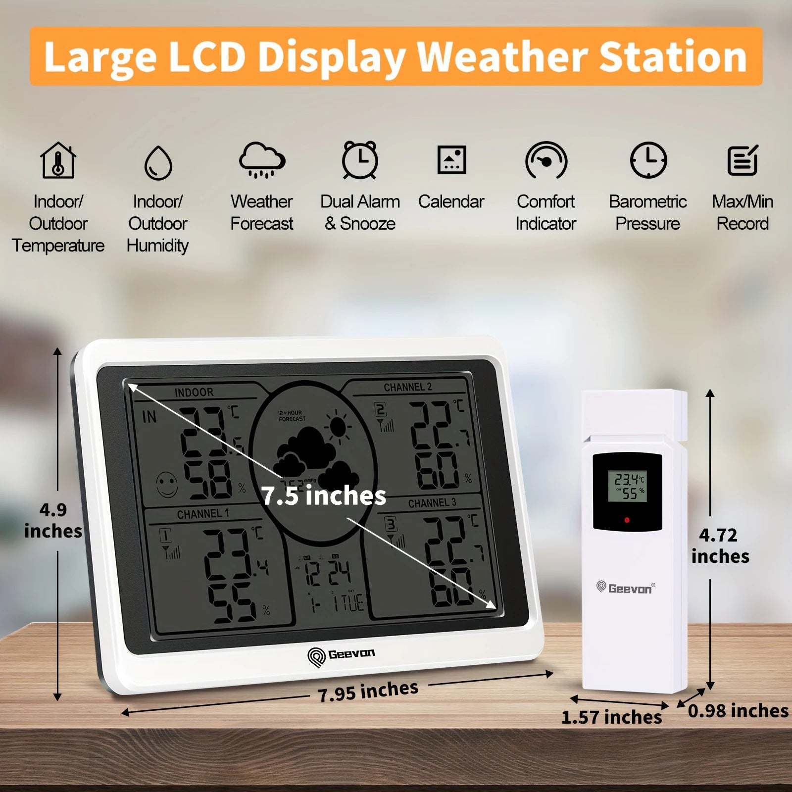 Geevon Weather Station Indoor Outdoor Thermometer