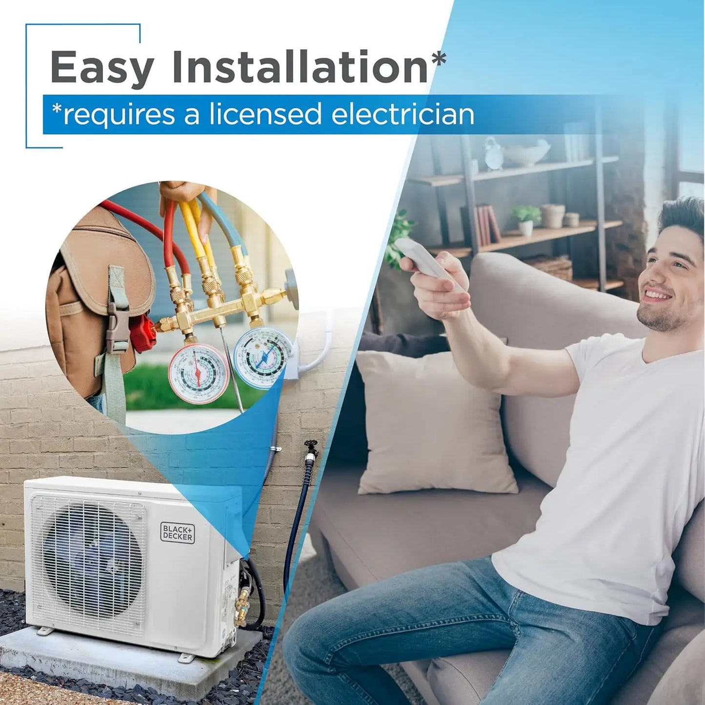 BLACK+DECKER 9,000 BTU Smart Mini Split Air Conditioner with Heat, Inverter Compressor, Wi-Fi, Voice Control, ENERGY STAR, 24 SE