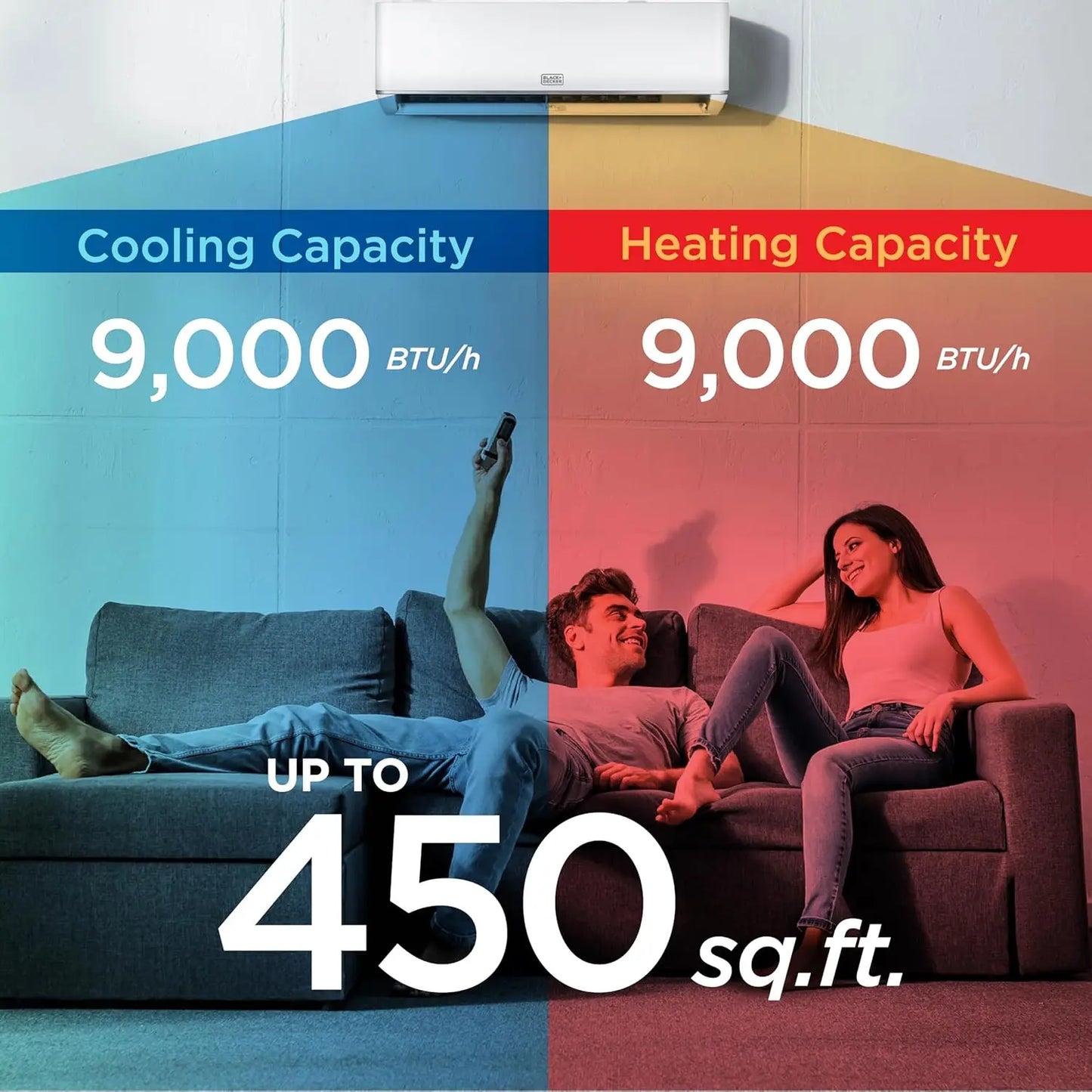BLACK+DECKER 9,000 BTU Smart Mini Split Air Conditioner with Heat, Inverter Compressor, Wi-Fi, Voice Control, ENERGY STAR, 24 SE