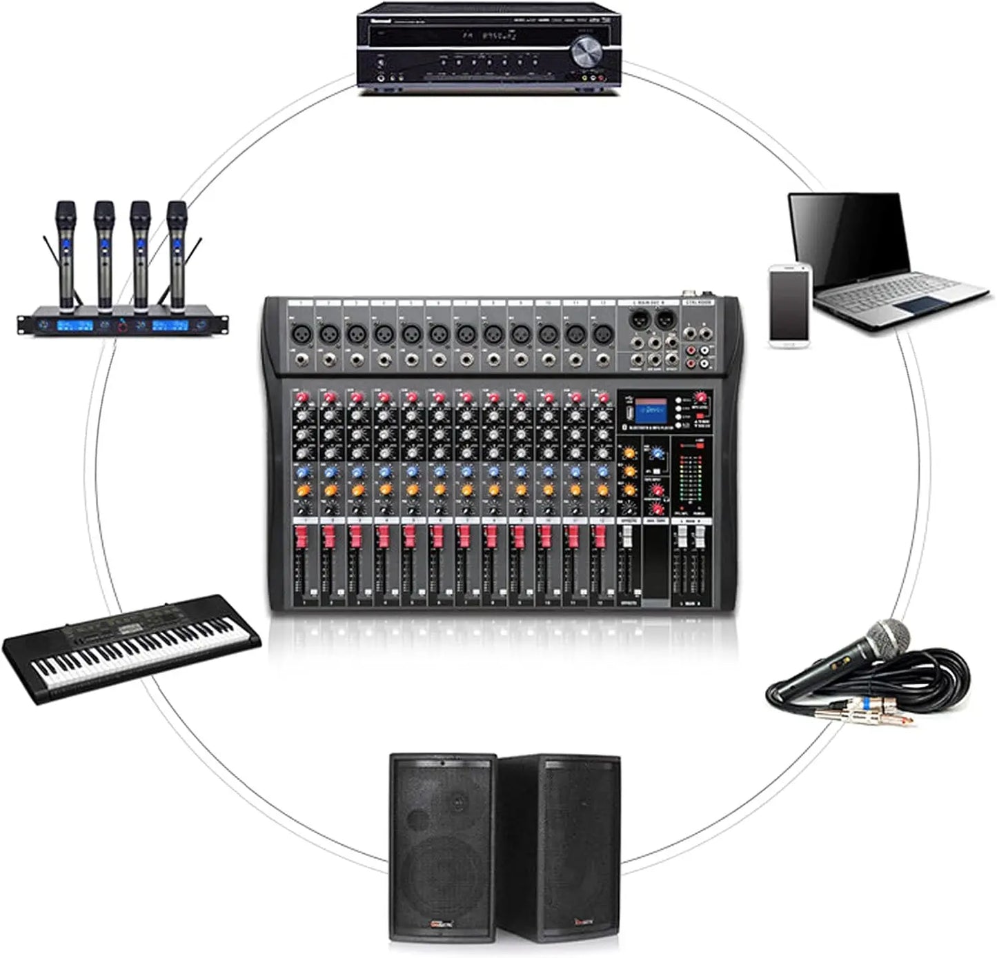 12 Channel DJ Audio Mixer Bluetooth USB Professional Sound Console