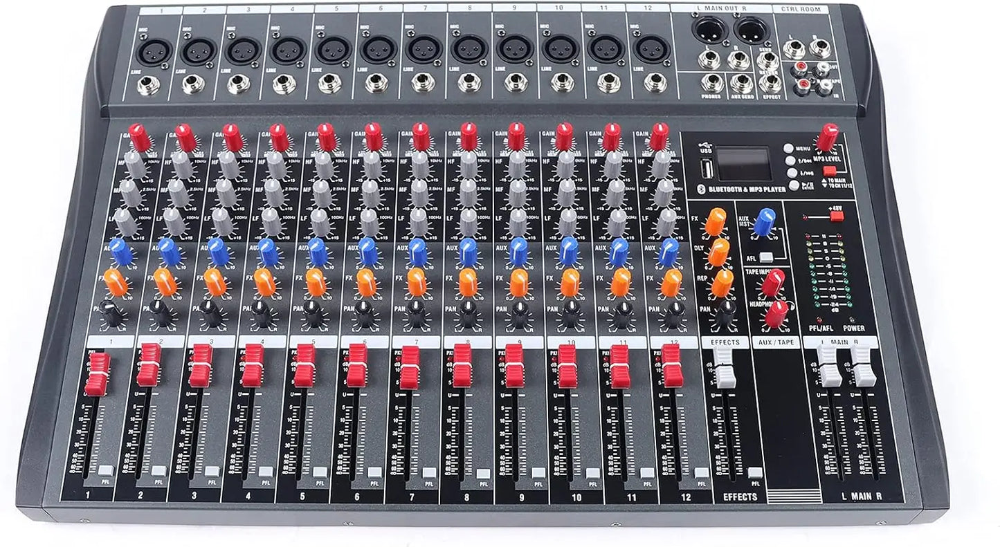 12 Channel DJ Audio Mixer Bluetooth USB Professional Sound Console
