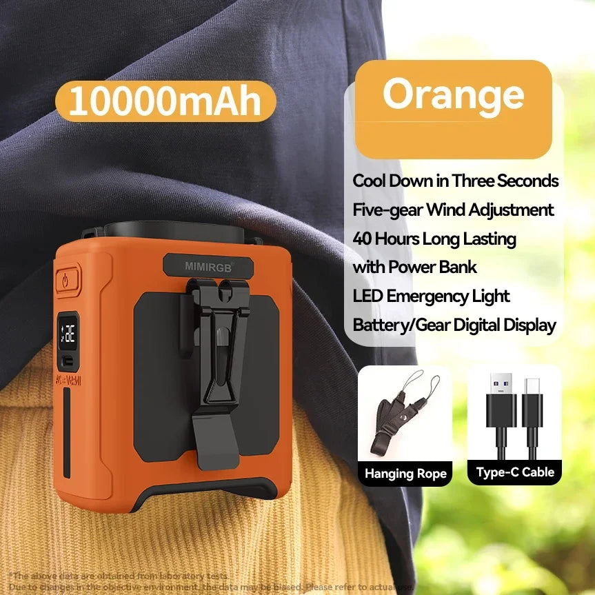 Portable Waist Fan With Strong Airflow For Travel And Camping
