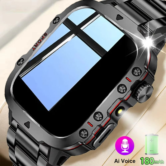 Outdoor Men'S Smart Watch, HD Full Touch Screen Display Wireless Call/Answer Phone Watch,LED Lighting,Multiple Sports Modes ,Outdoor Information Reminder ,Weather Display ,Music Control, Suitable for Iphone & Android,Perfect