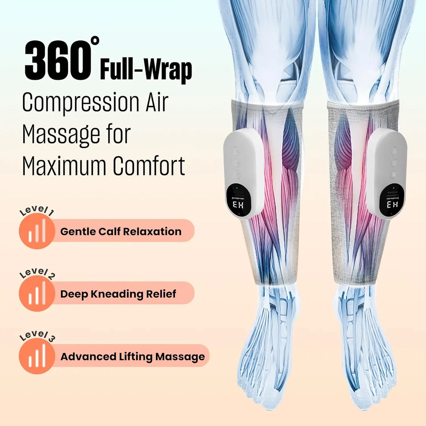 Leg Massager with Heat and Compression, Calf Massager for Circulation and Pain with 3 Intensities, 3 Modes Muscle Recovery