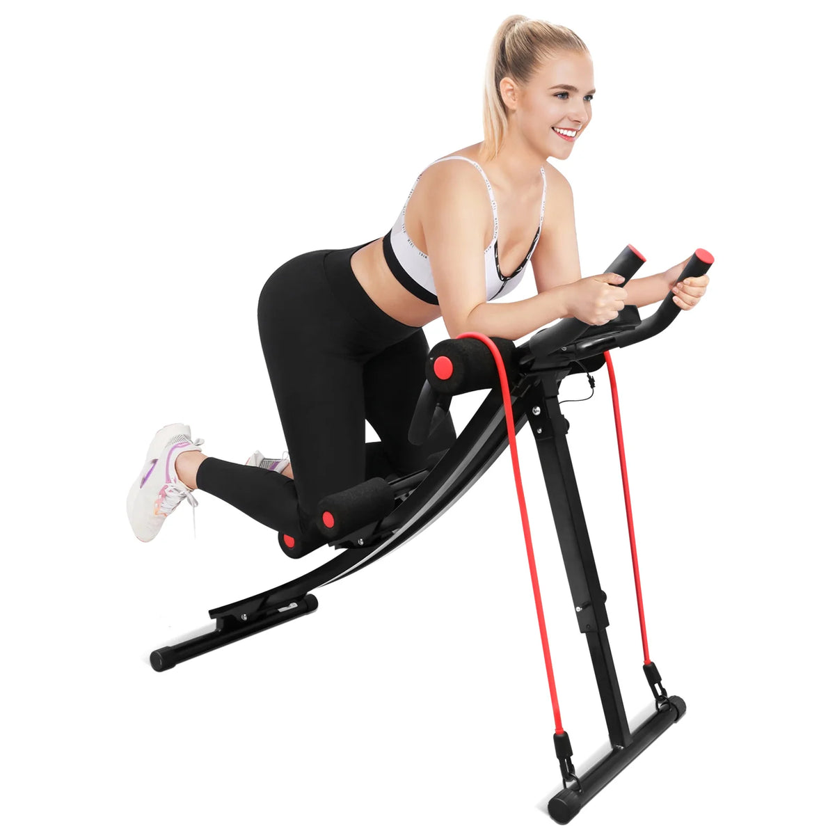 Dual Track Abdominal Trainer With Resistance Bands And LCD Display