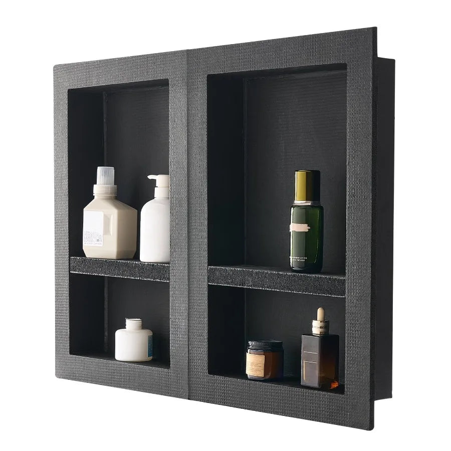 Recessed Wall Niche Set 16 x 24 inch + 16 x 24 inch with Adjustable Shelf 4-inch Thick Storage Organizer for Soap and Shampoo S