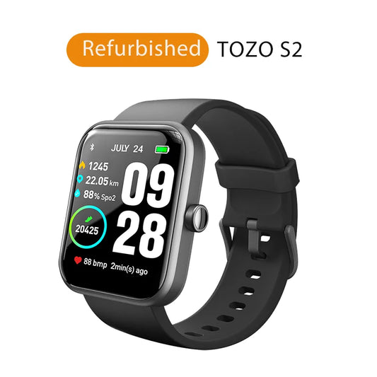 Refurbished TOZO S2 Smartwatch Waterproof 5ATM Smart Watch Alexa Built-in Fitness Tracker Swim Sport Watch for Android IOS