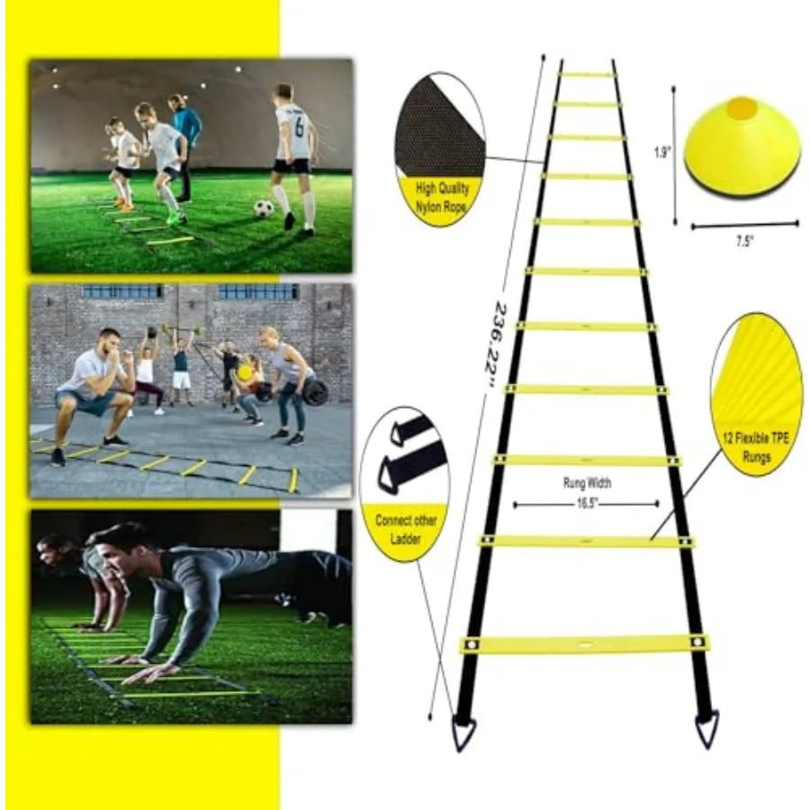 Agility Training Kit With Ladder Hurdles Cones Jump Rope Parachute