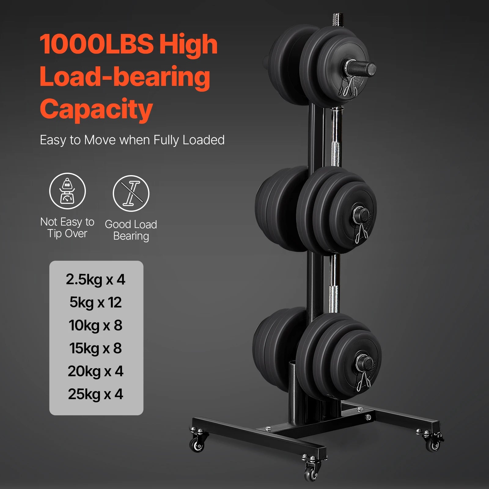 VEVOR Weight Plate Rack with Wheels 1000 lbs