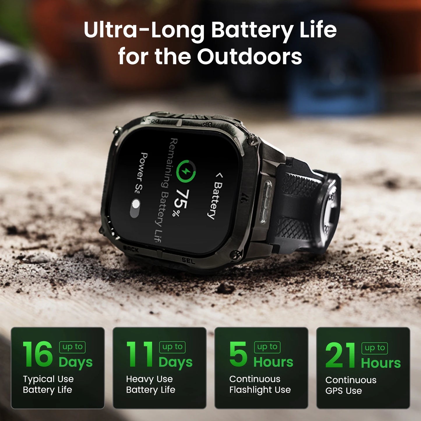 KOSPET Tank M4C Rugged Smartwatch GPS Flashlight 5ATM Waterproof