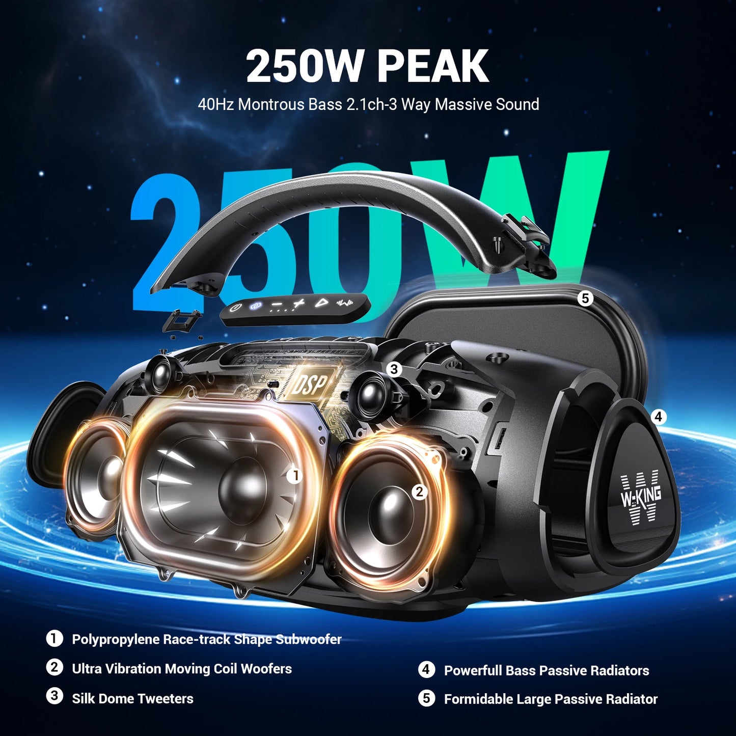 W-KING X20S Bluetooth Speaker 140W RMS IPX7
